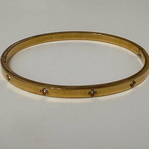 Four Leaf Clover Lucky Love Cubic Zirconia Bracelet Hinged Cuff Women's Bracelet